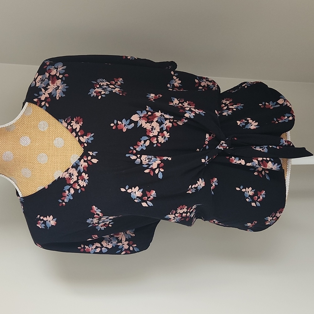 Women's Floral Print Gathered Waist Top Size Large
